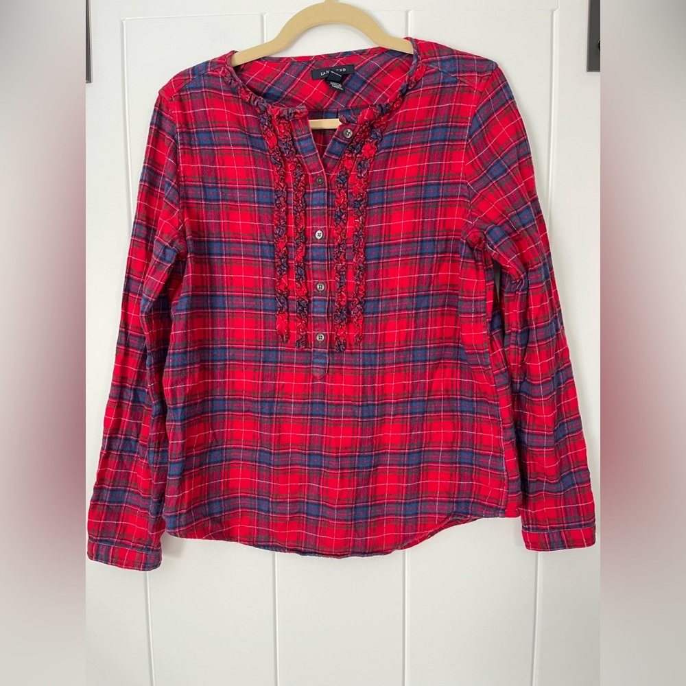 Lands End Plaid Flannel Ruffle Top